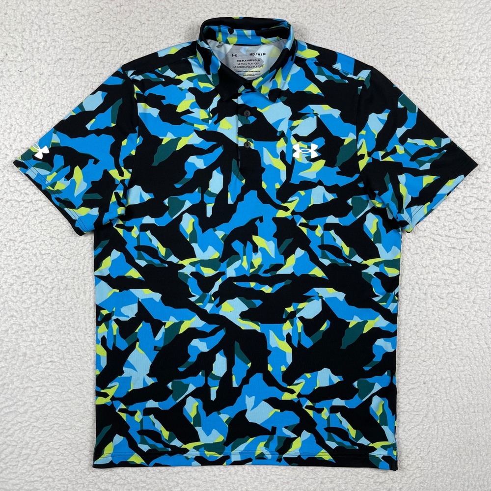 Under Armour Polo Mens Medium Blue Playoff Camo Short Sleeve Golf Sporty Active